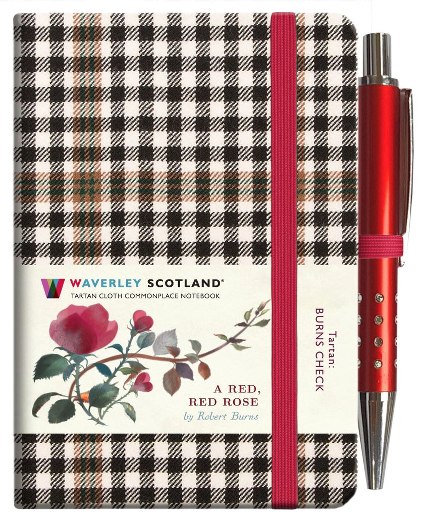 Mini Tartan Notebook With Pen - Red, Red Rose