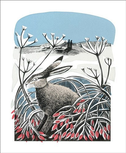 Winter Hare Blank Card by Angela Harding