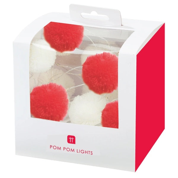 Party Illuminations Red And White Pom Pom Lights 2m 20leds