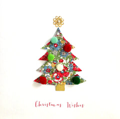 Fabric and PomPom Christmas Tree Card