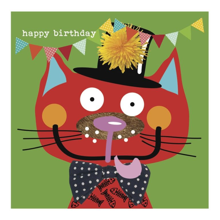 Colourful Red Cat Happy Birthday Card