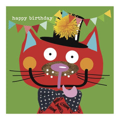 Colourful Red Cat Happy Birthday Card