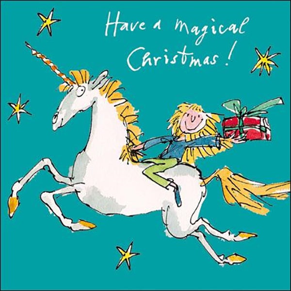 Girl Riding A Unicorn Christmas Card