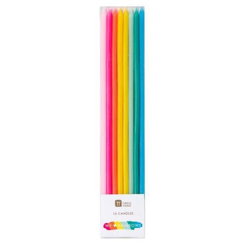 Rainbow Long Thin Candles x 16