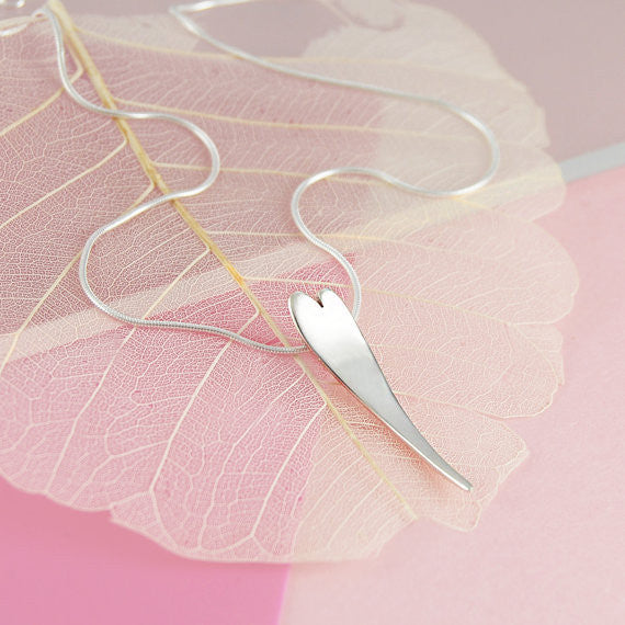 Small Curved Silver Heart Necklace