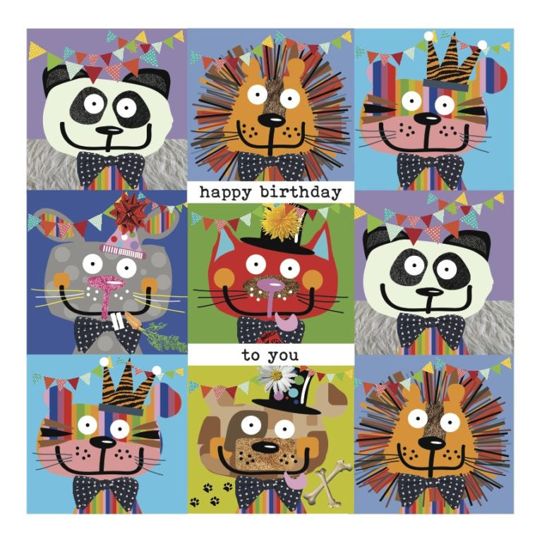 Colourful Party Animals Happy Birthday Card