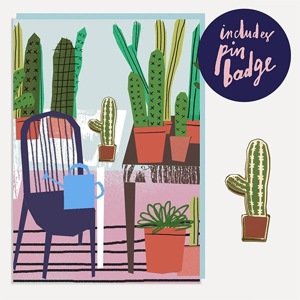 Cactus Glass Room Enamel Pin Badge Card