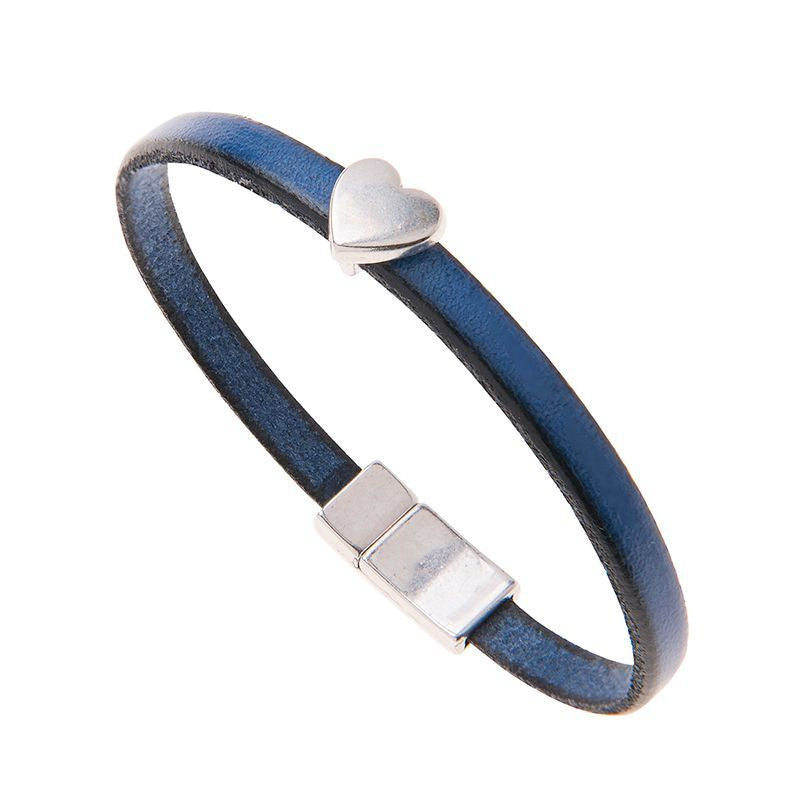 Carrie Elspeth Blue Leather Charm Bracelet with Heart