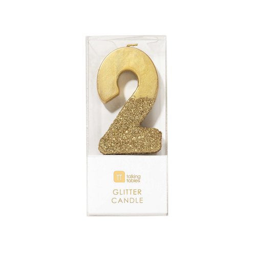 Glitter Birthday Candle Gold Number 2