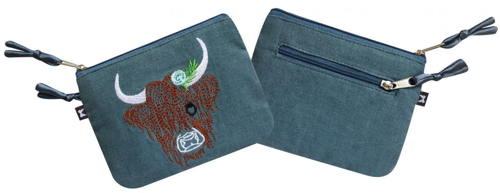 Blue Cow Embroidered Emily Purse