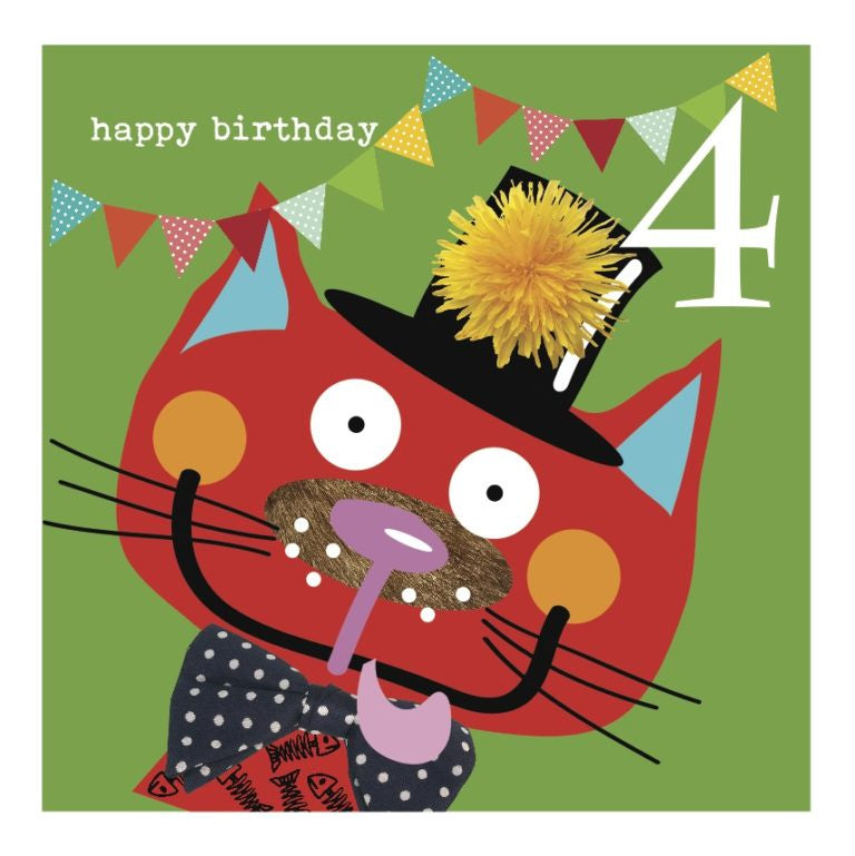Colourful Cat 4th Birthday Card