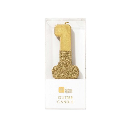 Glitter Birthday Candle Gold Number 1