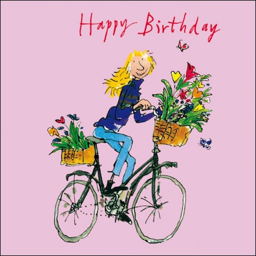 Girl Cycling Quentin Blake Birthday Card