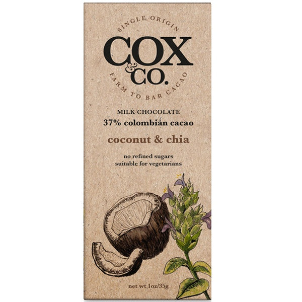 Cox and Co Coconut and Chia Chocolate Bar 35g