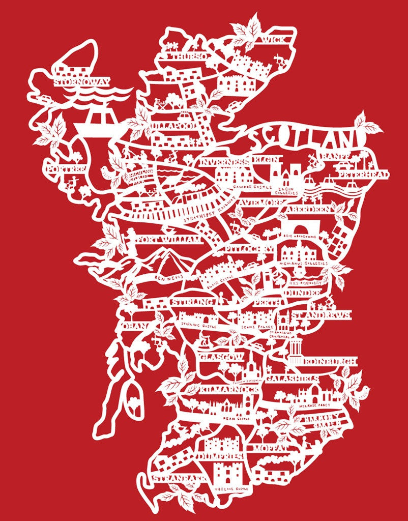 Lasercut A4 Scotland - White On Red