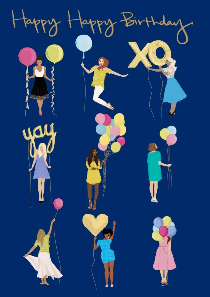 Nine Girls With Balloons Birthday Card