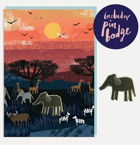 Serengeti Sunset Card with Elephant Pin