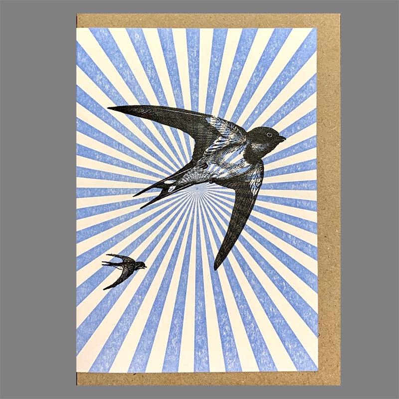 Blue Starburst Swallow Card