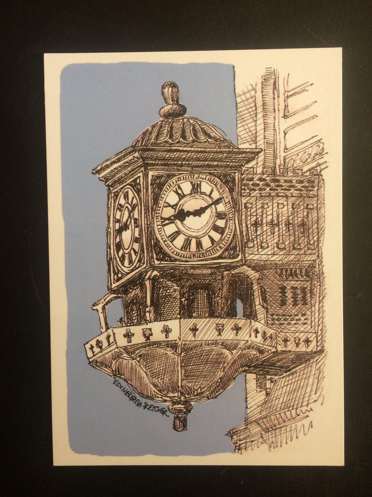 Princes St Clock Sketch Postcard