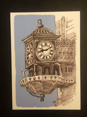 Princes St Clock Sketch Postcard