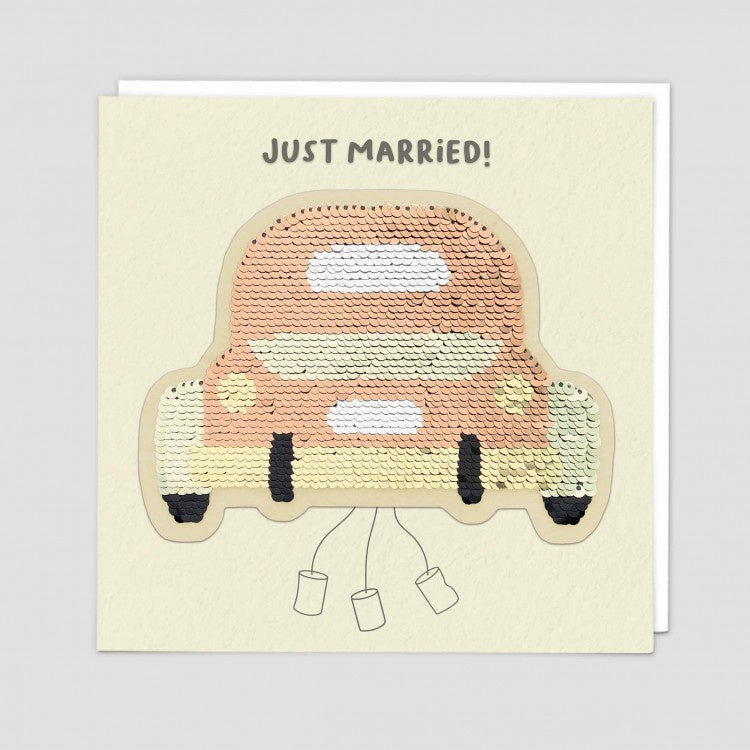 Just Married Car Sequin Patch Card