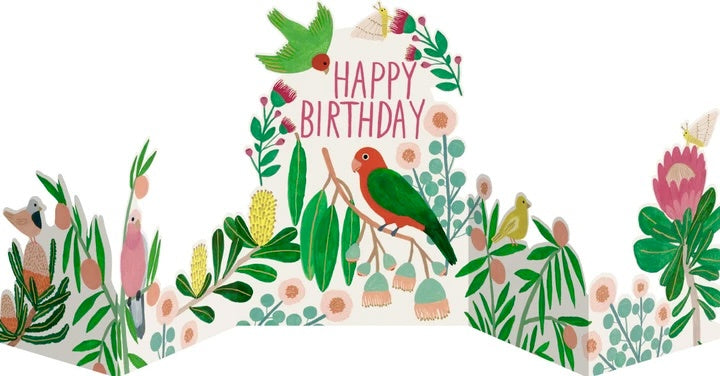 Tropical Birds Birthday Concertina Card