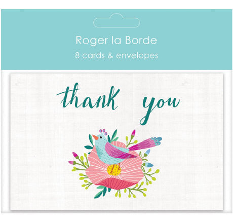 Blue Bird and Flower Thank You Card Pack of 8