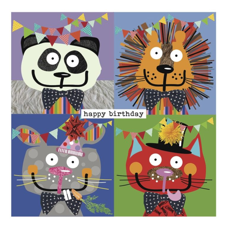 Four Colourful Animals Birthday Card
