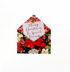 Fabric Envelope Merry Christmas to Special Friends Christmas Card