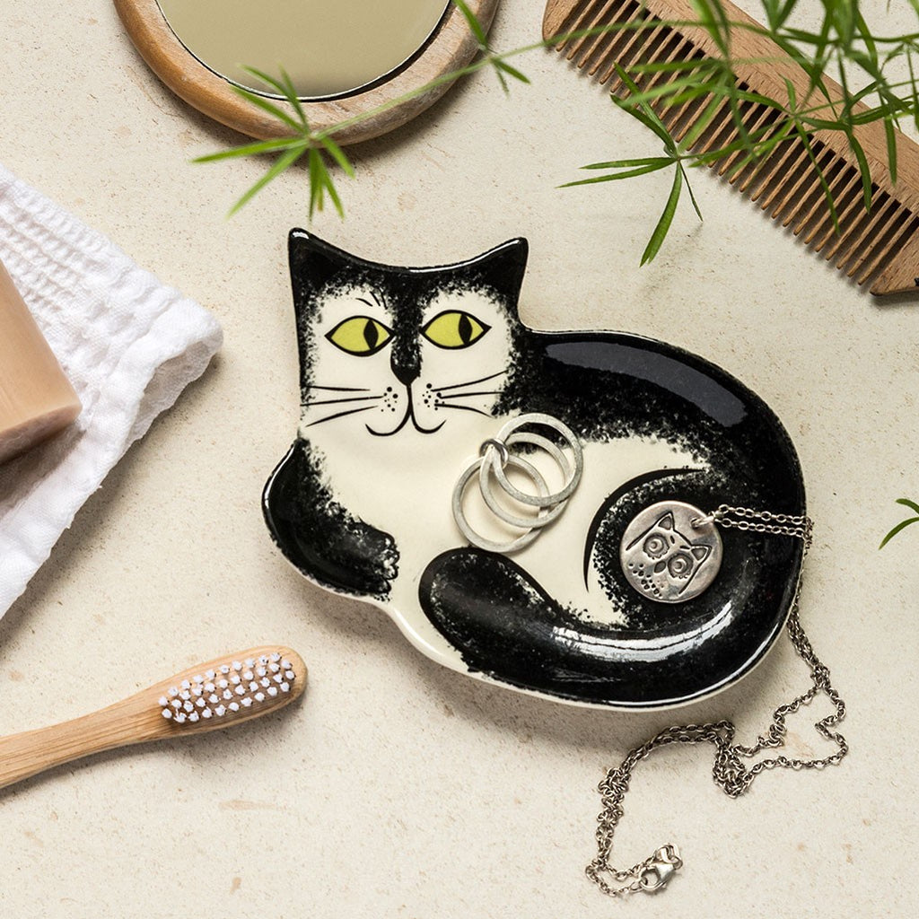 Black and White Cat Trinket Dish by Hannah Turner