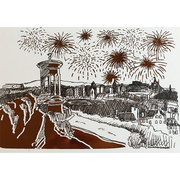 Calton Hill Fireworks Christmas Foiled Card