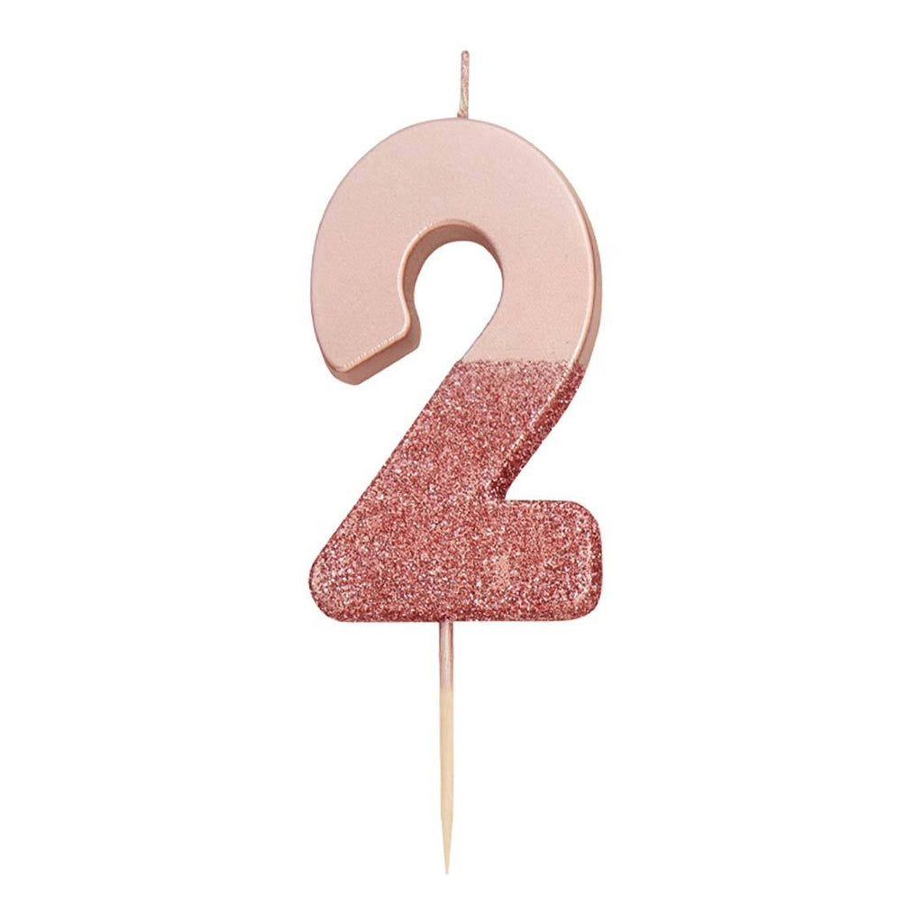 Glitter Birthday Candle Rose Gold Number 2