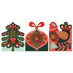 Folk Bird, Bauble & Tree Christmas Card Box