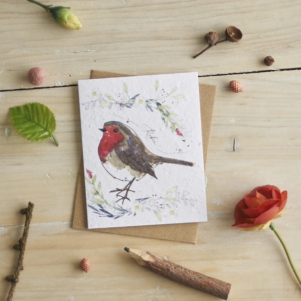 Robin & Flowers Seed Card