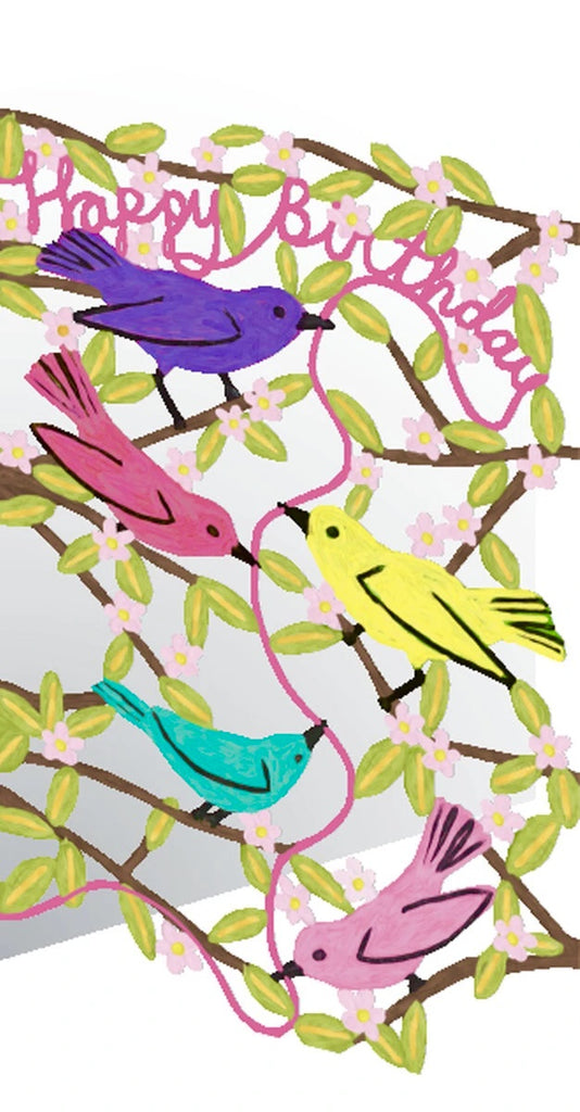 Colourful Birds Birthday Lasercut Card