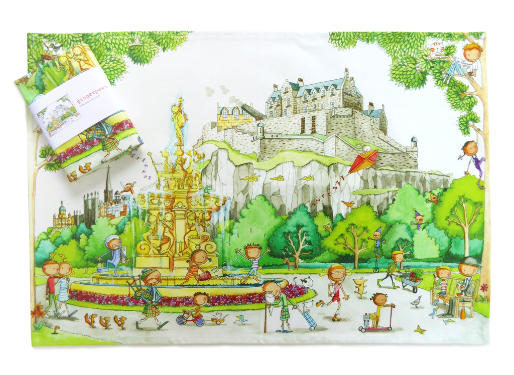 Edinburgh Castle from Princes Street Gardens  Gingerpaws Tea Towel