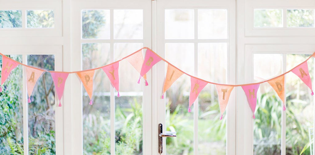 We Heart Birthdays Pink Fabric Embroidered  Bunting