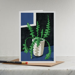 Fishbone Cactus Linocut Card