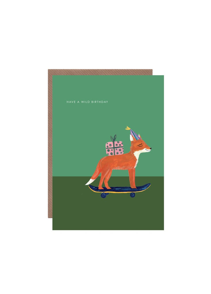Skateboarding Fox Wild Birthday Card