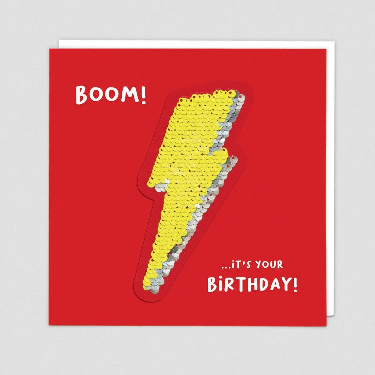 Boom! It's Your Birthday Lightning Bolt Sequin Patch Card