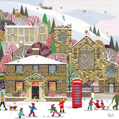 Snowy Village Street Advent Card
