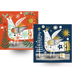 Golden Star and Christmas Bird Christmas Cards Pack of 6