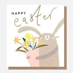 Happy Easter Bunny with Bouquet Card