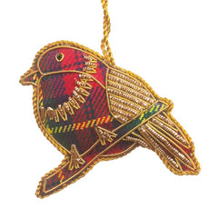 Tartan Robin Sparkle Decoration