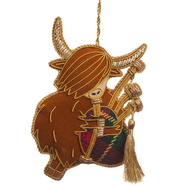 Highland Cow Bagpipes Tartan Decoration
