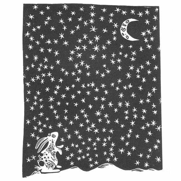 Spotty Rabbit Gazing at the Moon Christmas Card