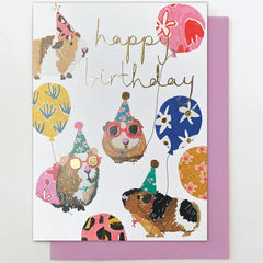 Guinea Pigs With Balloons Birthday Card