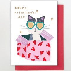 Happy Valentines Day Cat In A Box Card