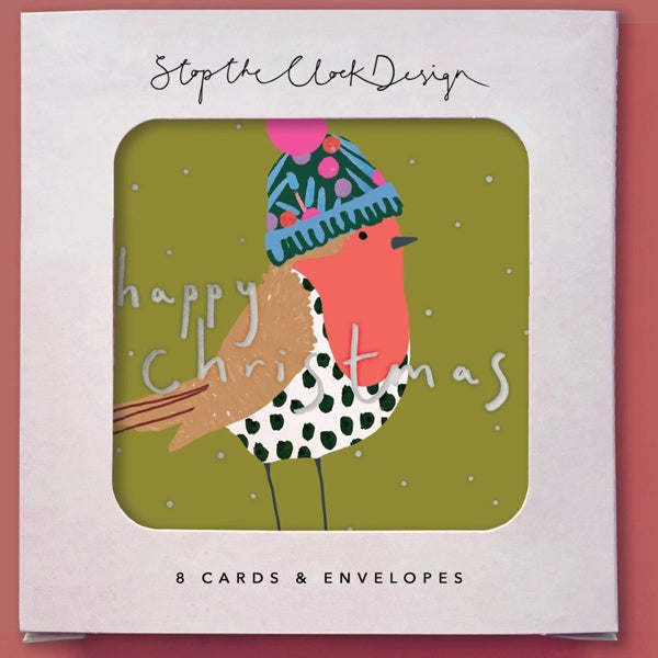 Robin Happy Christmas Card Pack - Paper Tiger