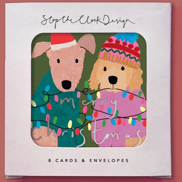 Dogs Christmas Lights Card Pack
